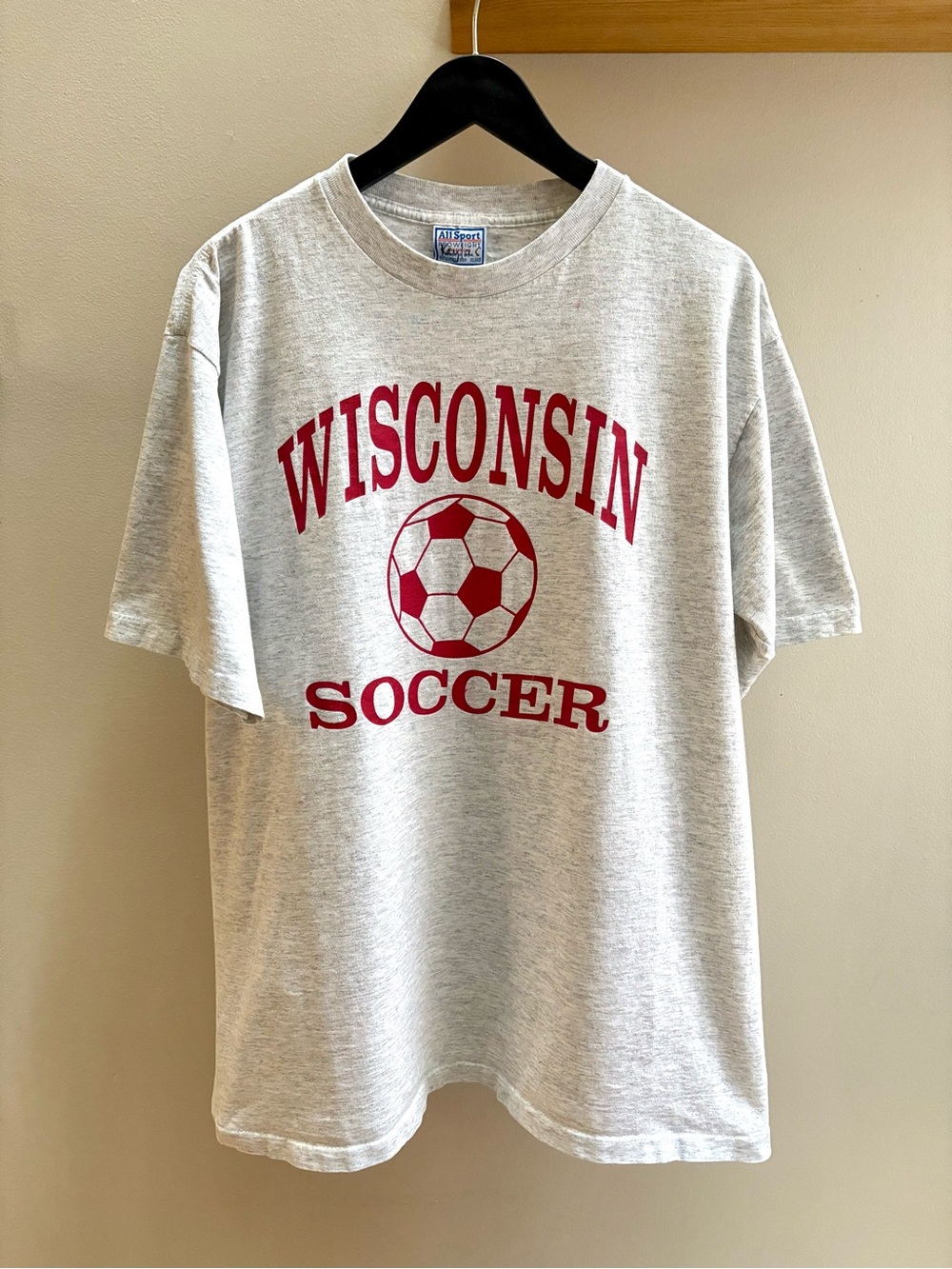 Wisconsin Soccer VTG 90s heather grey All Sport T-shirt XL Made in USA
